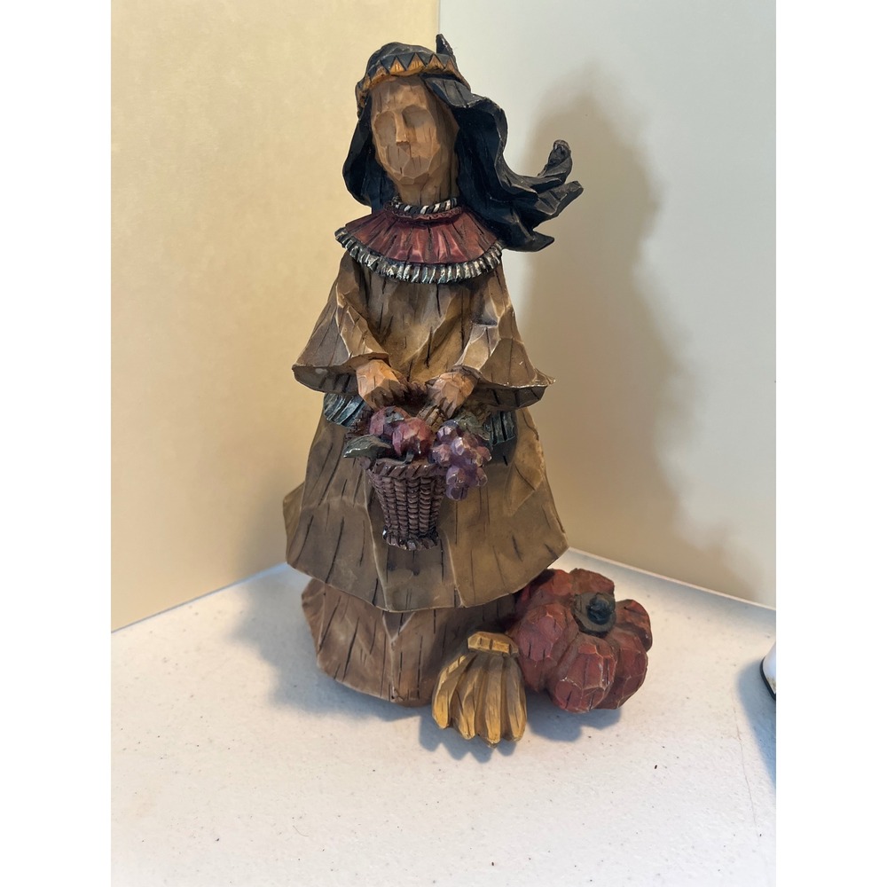 Ganz Native American Woman Harvest Figurine Pumpkin Basket Decor EJ3751